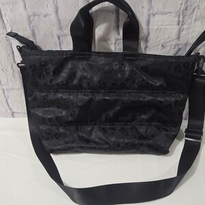 Tahari Black Leopard Print Quilted Tote Bag Crossbody Nylon Puffer Travel